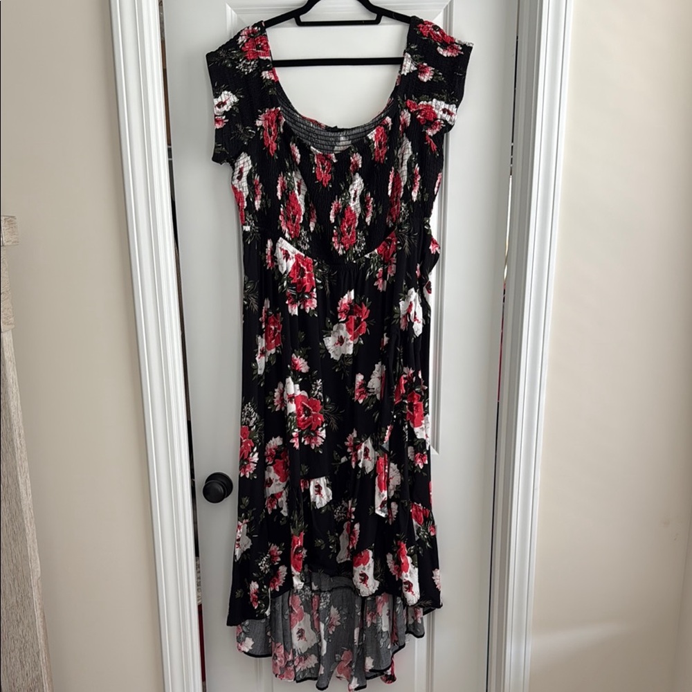 Torrid Black and Red Floral High Low Dress